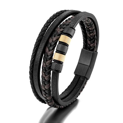 Bracelets de cuir de vachette, acier inoxydable 316L, avec Microfibre PU & Cuir de vachette couche, bijoux de mode & multicouche & pour homme, plus de couleurs à choisir Environ 21.5 cm, Vendu par PC[