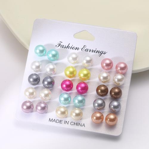 Plastic Pearl Zinc Alloy Earring, with Plastic Pearl, stoving varnish, fashion jewelry & for woman, mixed colors [