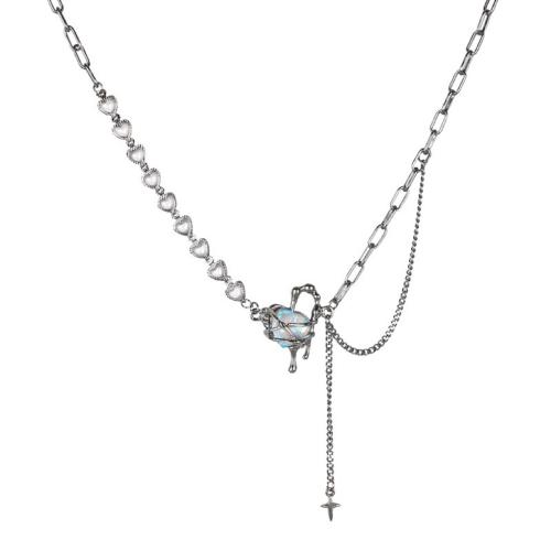 collier de Stras en alliage Zinc, alliage de zinc, avec Perceuse à eau en verre & perle de plastique, avec 6cm chaînes de rallonge, Placage de couleur argentée, bijoux de mode & pour femme Environ 43 cm, Vendu par PC[