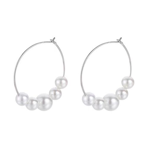 Boucles d'oreilles en acier titane, perle de plastique, avec Acier titane, fait à la main, bijoux de mode & pour femme, 30mm, Vendu par paire