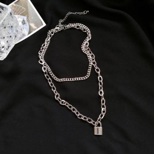 Collar Multi de la capa, aleación de zinc, con 5cm extender cadena, chapado en color de plata, Doble capa & Joyería & para mujer, longitud:aproximado 40 cm, aproximado 50 cm, Vendido por UD