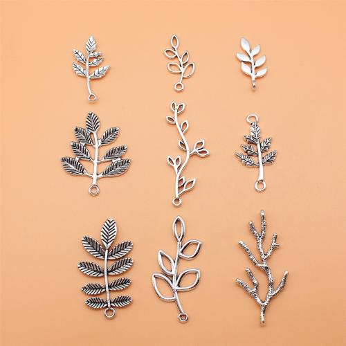 Zinc Alloy Leaf Pendants, Branch, antique silver color plated, nine pieces & DIY 