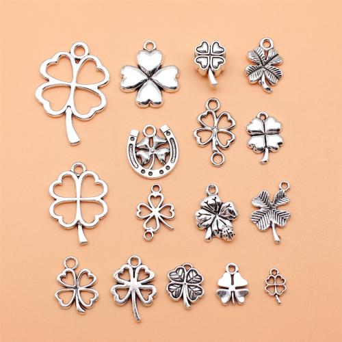 Zinc Alloy Clover Pendant, Four Leaf Clover, antique silver color plated, 16 pieces & DIY 