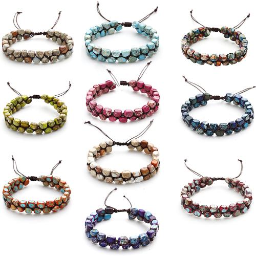 Bracelets en pierres précieuses, pierre gemme, avec corde de cire, fait à la main, Double couche & différents matériaux pour le choix & pour femme Environ 18-32 cm, Vendu par PC