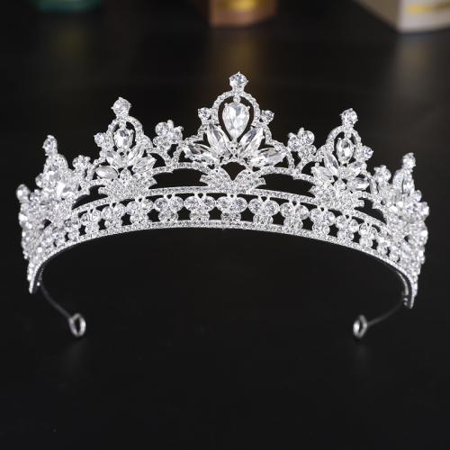 Tiaras nupciales, aleación de zinc, Joyería & para mujer & con diamantes de imitación, plateado, diameter 140mm, height 70mm, arc length 280-300mm, Vendido por UD