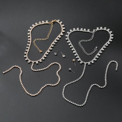 Strass Zink Legierung Schmuck Set, Zinklegierung, Stud Ohrring, Modeschmuck & für Frau & mit Strass, keine, verkauft von setzen