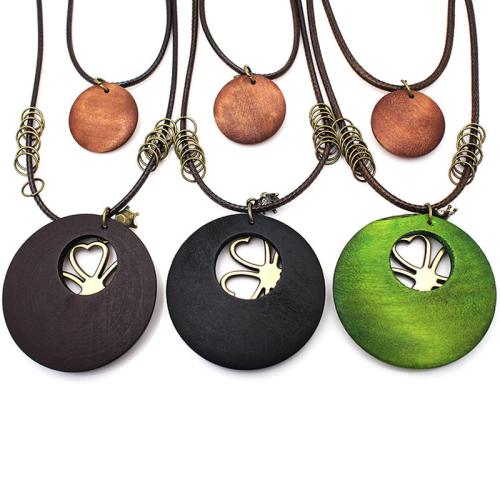 Collier en alliage de zinc, avec corde de cire & bois, Placage, Vintage & pour femme, plus de couleurs à choisir cm, Vendu par PC