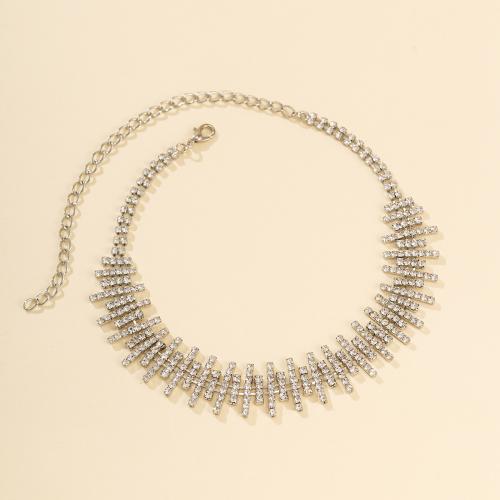 Mode Collier Choker, alliage de zinc, avec 7cm chaînes de rallonge, Placage de couleur platine, bijoux de mode & pour femme & avec strass Environ 30 cm, Vendu par PC