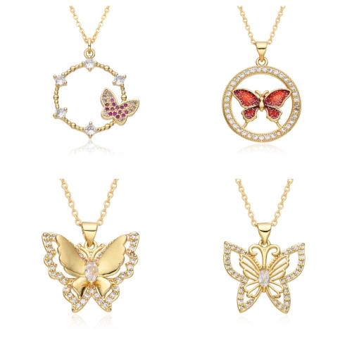 Cubic Zircon Micro Pave Brass Necklace, gold color plated & micro pave cubic zirconia & for woman 