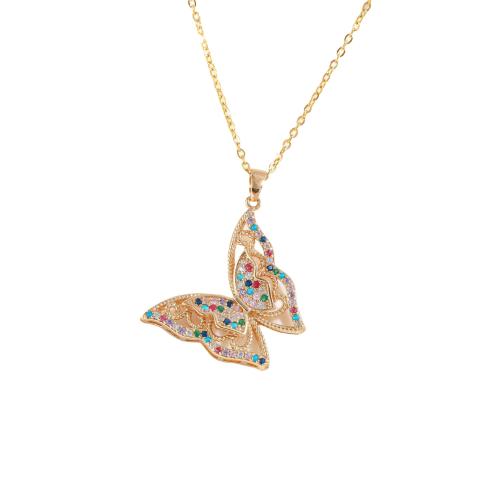 Collier de bijoux de titane, Acier titane, papillon, Placage de couleur d'or, pavé de micro zircon & pour femme, multicolore cm, Vendu par PC