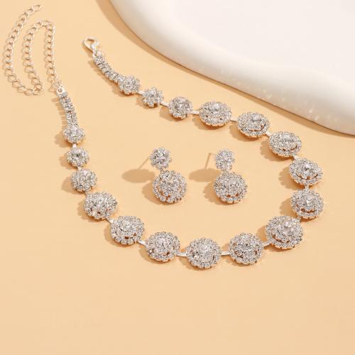 Rhinestone en alliage de zinc bijoux , Boucle d’oreille stud & collier, Placage, 2 pièces & pour femme & avec strass, plus de couleurs à choisir, Vendu par fixé