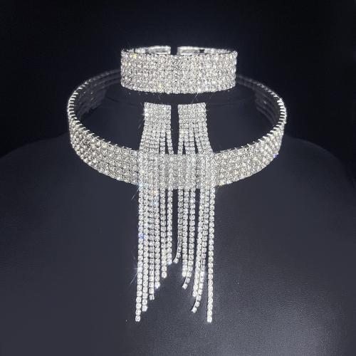 Strass Zink Legierung Schmuck Set, Zinklegierung, Modeschmuck & verschiedene Stile für Wahl & für Frau & mit Strass, Silberfarbe, verkauft von PC