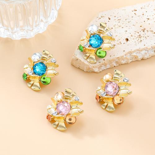 Zinc alliage strass Stud Earring, alliage de zinc, fleur, bijoux de mode & pour femme & avec strass, plus de couleurs à choisir Vendu par paire