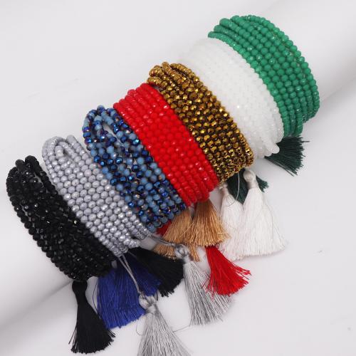 Pulsera multicapa de abalorios de vidrio , con cordón poliéster, hecho a mano, unisexo & diferentes estilos para la opción, más colores para la opción, longitud:aproximado 15 cm, Vendido por UD