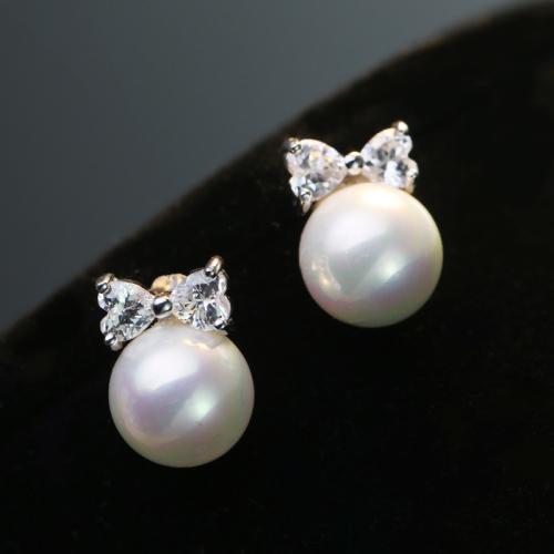 arete de concha de mar del sur, Plata de ley 925, con Shell Pearl, Joyería & micro arcilla de zirconia cúbica & para mujer, 10x13mm, Vendido por Par