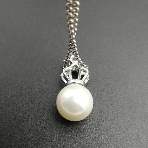 Zircon cubique Micro Pave collier en argent sterling, Argent sterling 925, avec Shell Pearl, avec 5cm chaînes de rallonge, bijoux de mode & pavé de micro zircon & pour femme Environ 40 cm, Vendu par PC