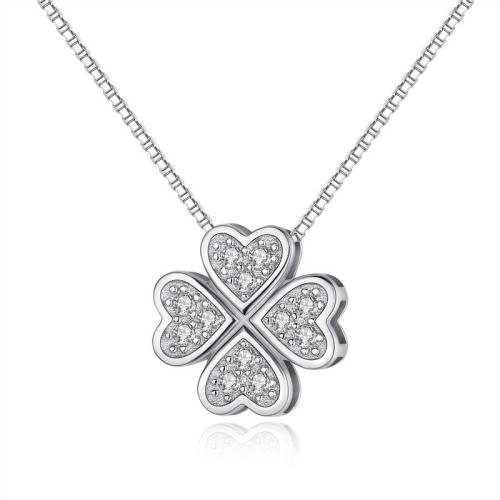 Zircon cubique Micro Pave collier en argent sterling, Argent sterling 925, Trèfle à quatre feuilles, bijoux de mode & normes différentes pour le choix & pavé de micro zircon & pour femme, Vendu par PC