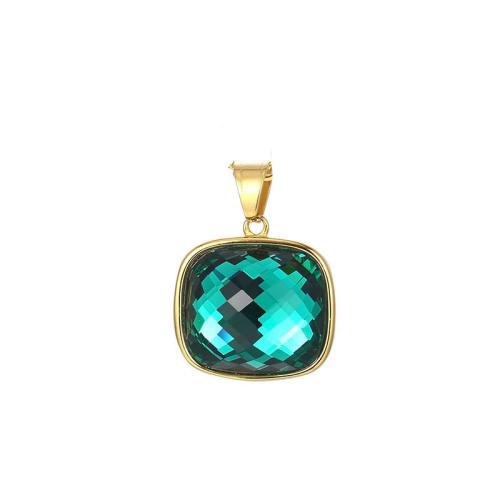 Rhinestone Stainless Steel Pendants, 304 Stainless Steel, Square, Vacuum Ion Plating, DIY & with rhinestone 