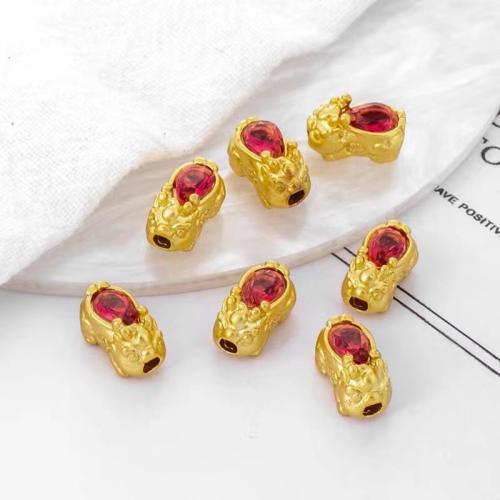 Cubic Zirconia Micro Pave Brass Beads, with Cubic Zirconia, Mythical Wild Animal, gold color plated, DIY 