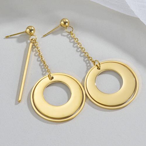 Boucles d'oreilles en acier titane, Rond, Placage de couleur d'or, pour femme, Vendu par paire