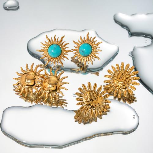 Edelstahl Stud Ohrring, 304 Edelstahl, mit Synthetische Türkis, Sonne, plattiert, Modeschmuck & verschiedene Muster für Wahl, goldfarben, verkauft von Paar