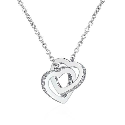 Zircon cubique Micro Pave collier en argent sterling, argent sterling 925, avec 10CM chaînes de rallonge, coeur, pavé de micro zircon & pour femme, plus de couleurs à choisir Environ 45 cm, Vendu par PC