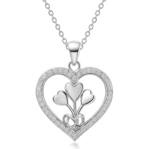 Cubic Zirconia Micro Pave Sterling Silver Necklace, 925 Sterling Silver, with 5CM extender chain, Heart & micro pave cubic zirconia & for woman & epoxy gel, platinum color Approx 40 cm 