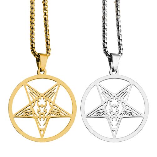 Edelstahl Schmuck Halskette, 304 Edelstahl, Pentagram, poliert, Modeschmuck & unisex, keine, 38x34mm, Länge:ca. 60 cm, verkauft von PC