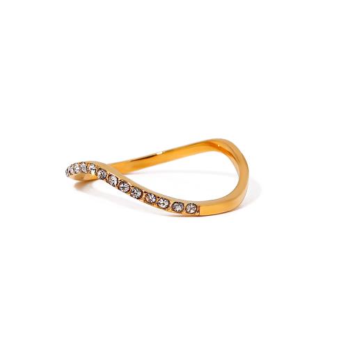 Strass Edelstahl Fingerring, 304 Edelstahl, 18K vergoldet, Modeschmuck & unisex & mit Strass, goldfarben, Größe:7, verkauft von PC