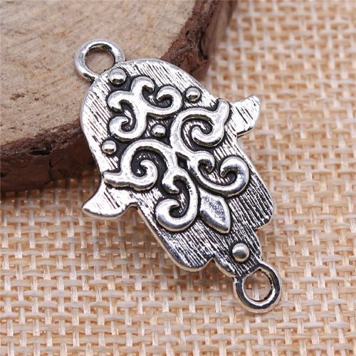 Zinc Alloy Charm Connector, Hamsa, antique silver color plated, vintage & fashion jewelry & DIY & 1/1 loop [