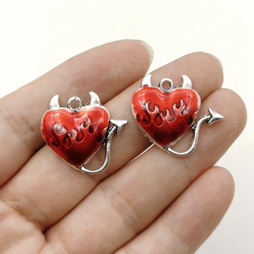 Zinc Alloy Enamel Pendants, Heart, silver color plated, DIY, red [