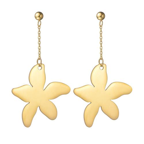 Boucles d'oreilles en acier titane, fleur, Placage de couleur d'or, pour femme Vendu par paire