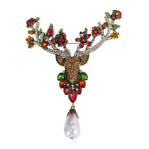 Rhinestone Zinc Alloy Brooch, with Plastic Pearl, for woman & enamel & with rhinestone, multi-colored 