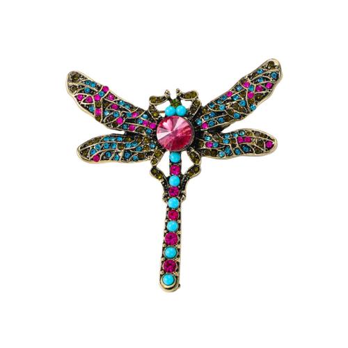 Rhinestone Zinc Alloy Brooch, with Resin, Dragonfly, for woman & with rhinestone 