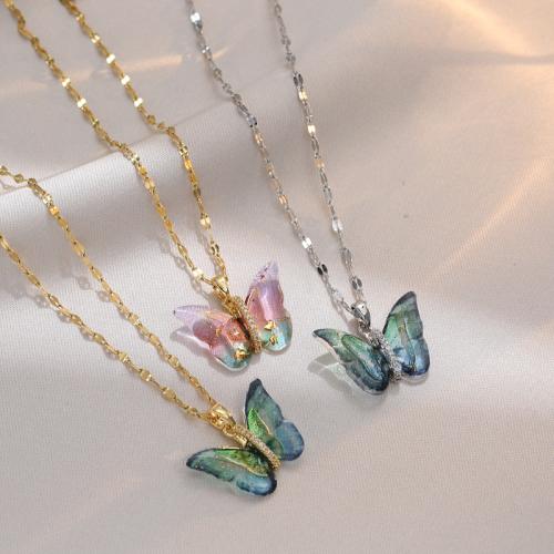 Collier de bijoux de titane, Acier titane, avec résine, avec 5cm chaînes de rallonge, pavé de micro zircon & pour femme, plus de couleurs à choisir cm , Vendu par PC