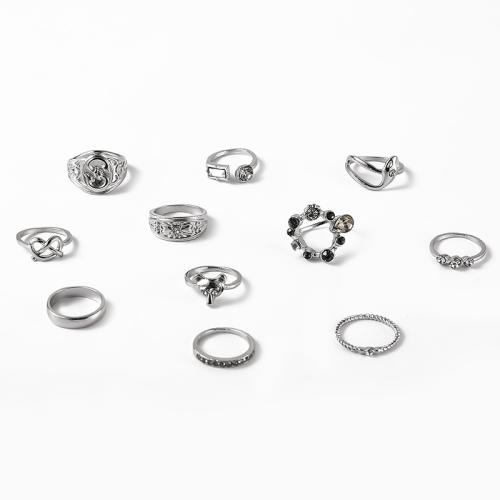 Zinklegierung Ring Set, plattiert, elf Stück & für Frau & mit Strass, keine, verkauft von setzen[