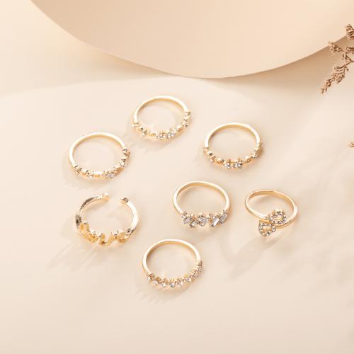 Zinc Alloy Ring Set, gold color plated, 7 pieces & for woman & with rhinestone [