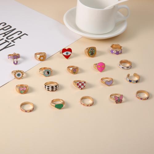 Zinc Alloy Ring Set, gold color plated, 20 pieces & for woman & enamel [