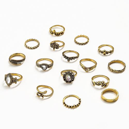 Zinc Alloy Ring Set, plated, 16 pieces & for woman & with rhinestone [