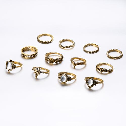 Zinc Alloy Ring Set, plated, eleven pieces & for woman & with rhinestone [