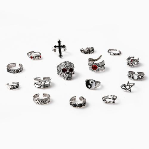 Zinc Alloy Ring Set, with Resin, antique silver color plated, 16 pieces & for woman & enamel [