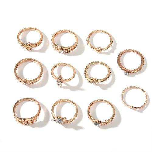 Zinklegierung Ring Set, plattiert, 10 Stück & für Frau & mit Strass, keine, verkauft von setzen