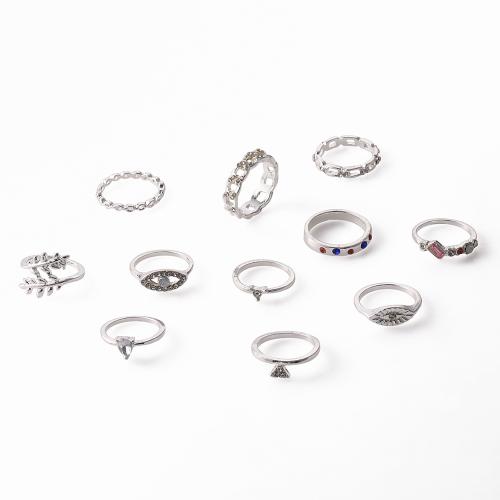 Zinc Alloy Ring Set, plated, eleven pieces & for woman & with rhinestone [