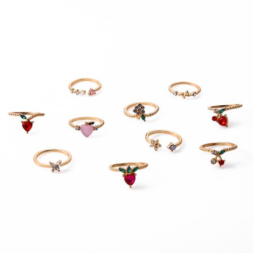 Zinc Alloy Ring Set, gold color plated, for woman & with rhinestone [