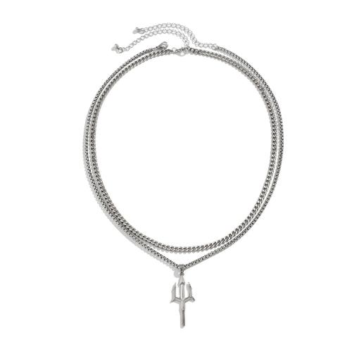 alliage de zinc collier, avec chaîne de fer, avec 2.7inch chaînes de rallonge, Placage de couleur platine, Double couche & bijoux de mode & pour homme Environ 19.7 pouce, Vendu par PC