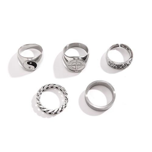 Zinklegierung Ring Set, Platinfarbe platiniert, 5 Stück & für den Menschen & Emaille, verkauft von setzen[