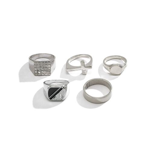 Zinklegierung Ring Set, mit Titanstahl, plattiert, 5 Stück & für den Menschen & Emaille & mit Strass, verkauft von setzen[