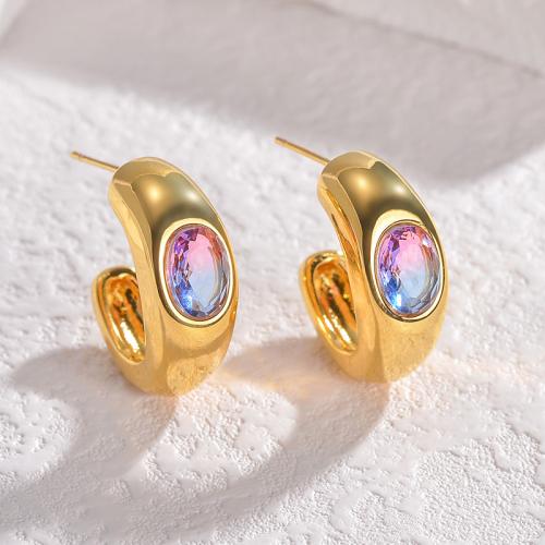 Boucles d'oreilles en acier titane, avec perle de plastique, Placage de couleur d'or, styles différents pour le choix & pour femme & avec strass, plus de couleurs à choisir, Vendu par paire