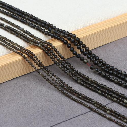 Single Gemstone Beads, Gold Obsidian, Round, DIY black 