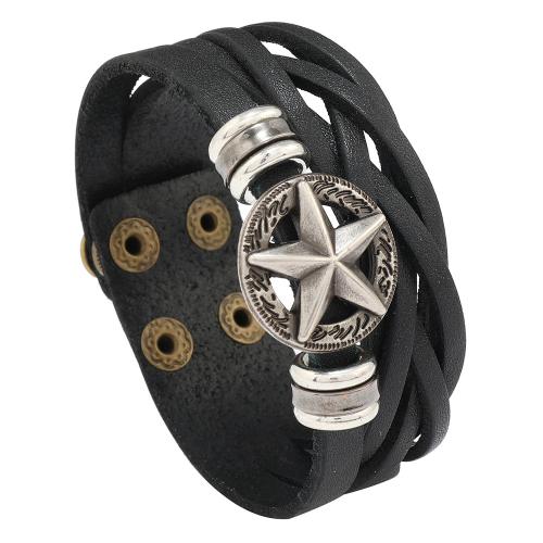 Bracelets de cuir de vachette, cuir de peau de vache, avec plastique revêtu de cuivre & alliage de zinc, fait à la main, bijoux de mode & multicouche & pour homme, noire .6cm cm, Vendu par PC[